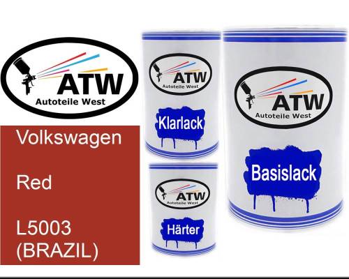 Volkswagen, Red, L5003 (BRAZIL): 500ml Lackdose + 500ml Klarlack + 250ml Härter - Set, von ATW Autoteile West.